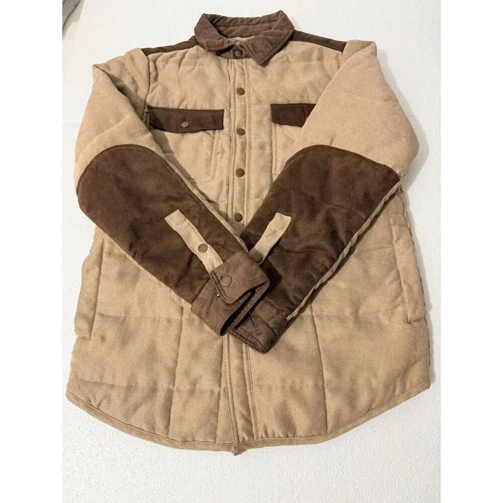 Outlander By Craft+Flow Small Quilted Tan & Brown Jacket With Snap Buttons